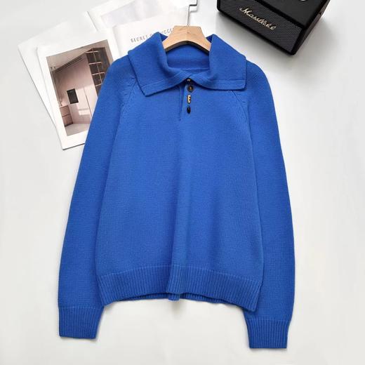 D122109显白蓝设计感前后两穿~ 冬季牛角扣翻领小众羊毛毛衣 商品图6