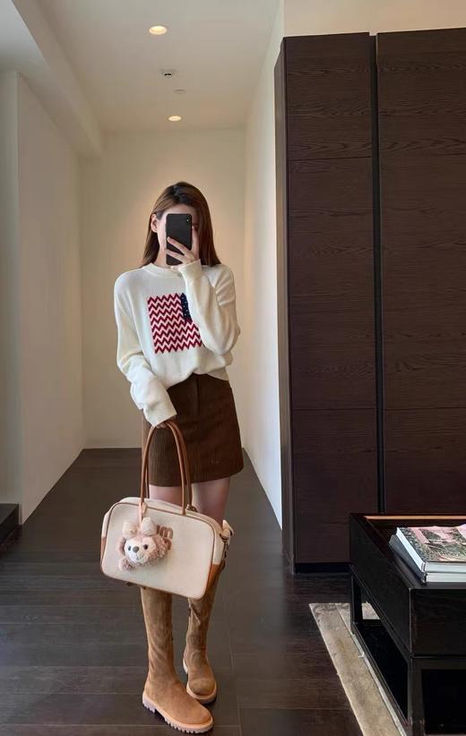 D122121美式氛围感波浪纹爱心图案圆领百搭毛衣 商品图5