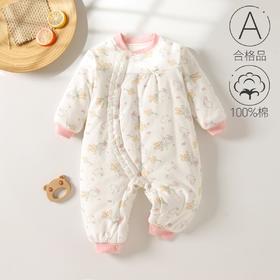 婴儿夹棉连体衣秋冬季女宝宝加棉爬爬服新生儿衣服a类薄棉哈衣