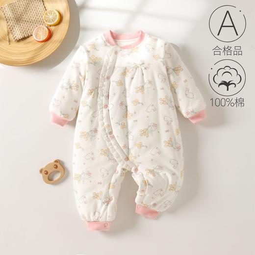婴儿夹棉连体衣秋冬季女宝宝加棉爬爬服新生儿衣服a类薄棉哈衣 商品图0