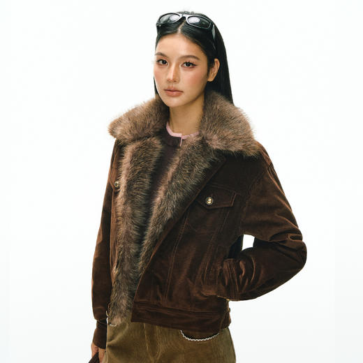 Ariseism 美式复古设计感可拆卸毛领棉服外套女冬季新款上衣 商品图0