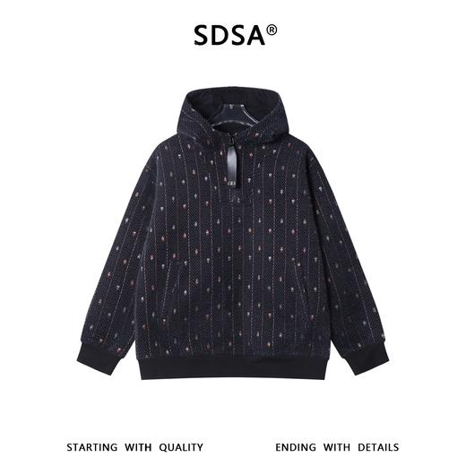 WY1537SDSA男士秋冬新款痞帅男装简约波浪线刺绣半拉链立领连帽卫衣百搭 商品图1