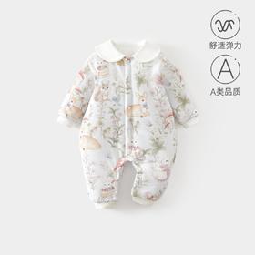 婴儿夹棉连体衣加厚宝宝秋冬季a类加棉爬爬服哈衣外出新生儿棉服
