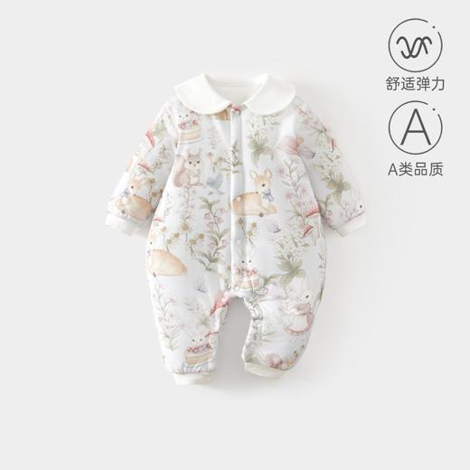 婴儿夹棉连体衣加厚宝宝秋冬季a类加棉爬爬服哈衣外出新生儿棉服 商品图0