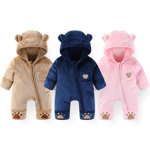 婴儿衣服秋冬连体衣加绒加厚保暖外出男女宝宝秋季哈衣新生儿冬装 商品图1
