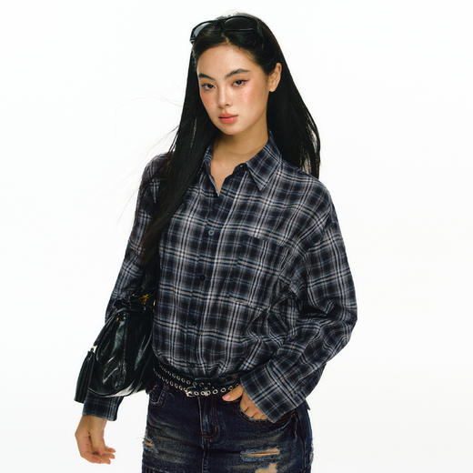 Ariseism 美式复古设计感长袖格子衬衫女秋冬新款上衣 商品图1