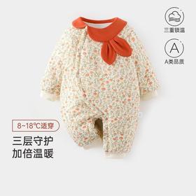 婴儿夹棉连体衣薄款宝宝秋冬季a类加棉爬爬服哈衣外出新生儿棉服