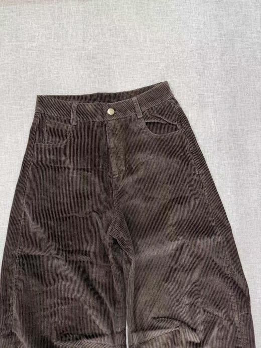 D122117冬季新款复古宽松简约灯芯绒棕色阔腿裤弯刀休闲裤香蕉裤长裤 商品图3