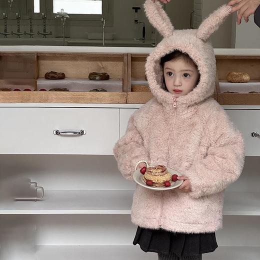 艾摩贝贝中大小女童冬季韩版小萌兔子加厚毛绒连帽外套潮【加绒】 商品图4