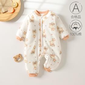 婴儿夹棉连体衣秋冬季女宝宝加棉爬爬服新生儿衣服a类薄棉哈衣
