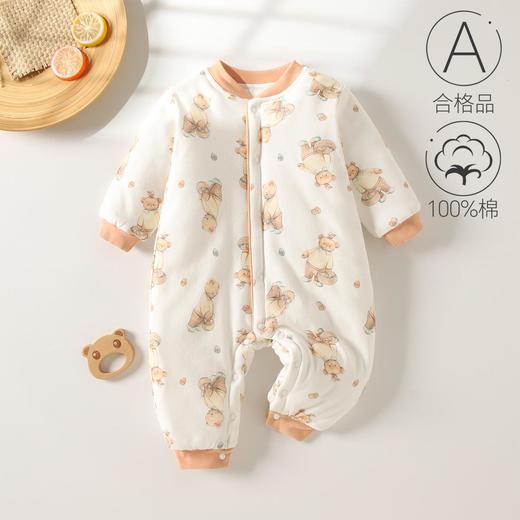 婴儿夹棉连体衣秋冬季女宝宝加棉爬爬服新生儿衣服a类薄棉哈衣 商品图0