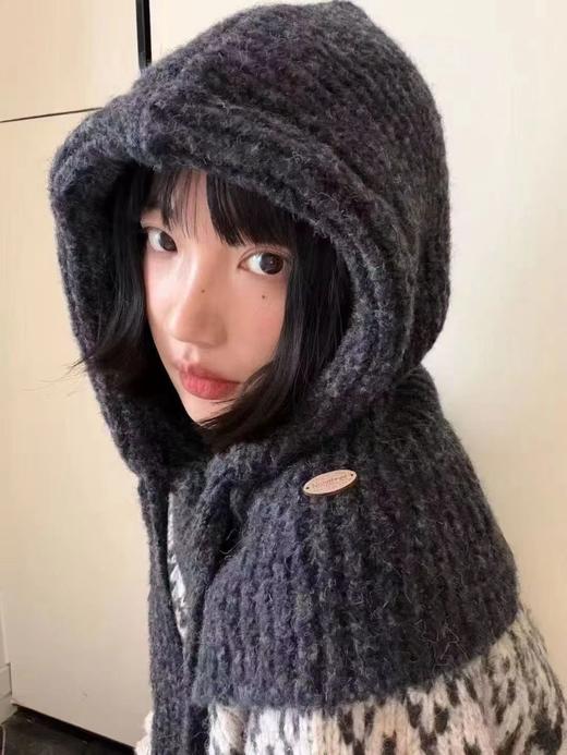 D122112韩系ins针织帽子围脖一体女冬季新款百搭保暖显脸小巴拉克拉法帽 商品图0