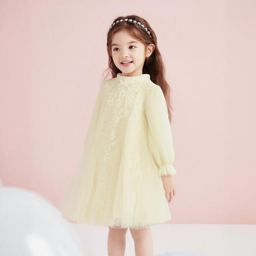 笛莎Deesha 童装女童连衣裙2026春新款甜美网纱长袖连衣裙 商品图0