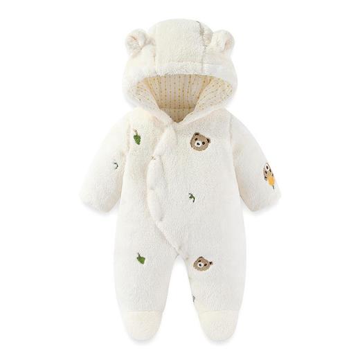 婴儿夹棉连体衣秋冬新款加绒加厚300g棉服 新生儿衣服连帽外出服 商品图1