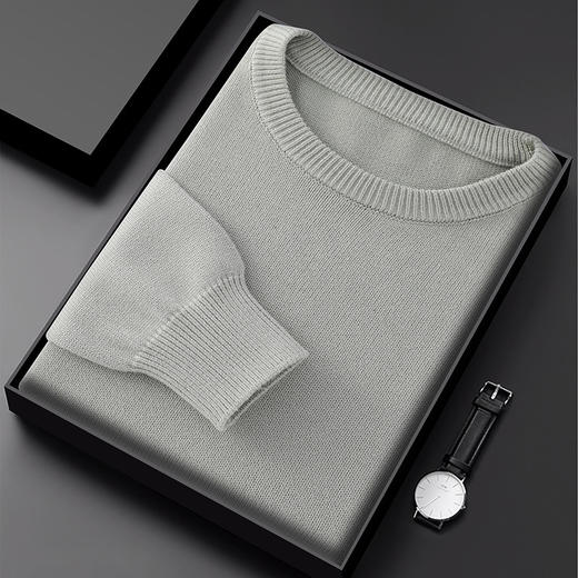 丁摩 新款100%纯棉针织衫男秋冬季不起球套头毛衣宽松纯色圆领打底线衣5ZF-48 商品图3