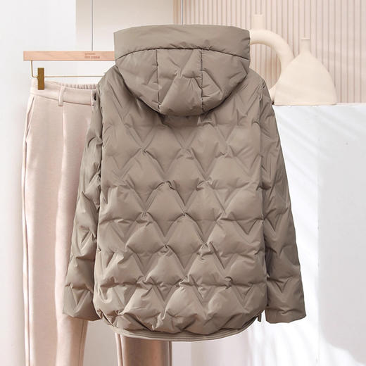 丁摩 短款羽绒服女冬修身显瘦时尚保暖轻薄时尚白鸭绒连帽外套5ZF-12228 商品图3