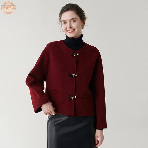 丁摩 新中式短款纯羊毛呢子外套轻奢毛呢上衣秋冬双面呢羊绒大衣5ZF-12226 商品图1