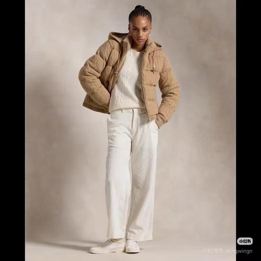 D122149老钱风织针拼接羊毛蓬松连帽羽绒服 商品图6