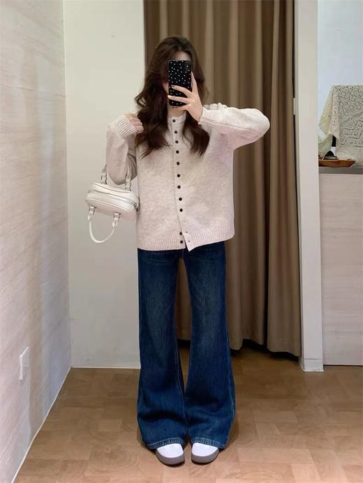 D122123时髦腿精加厚加绒保暖微喇裤女冬季复古显瘦柔软弹力喇叭牛仔长裤 商品图7