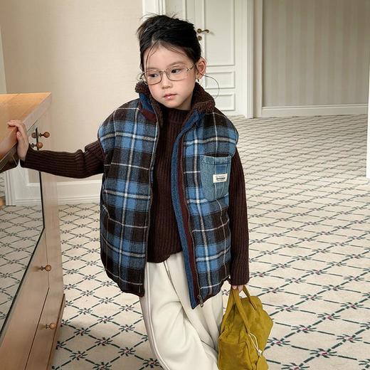 艾摩贝贝2025冬季男女童百搭加厚马甲保暖复古厚实格子坎肩10% 羊毛加持！ 商品图1