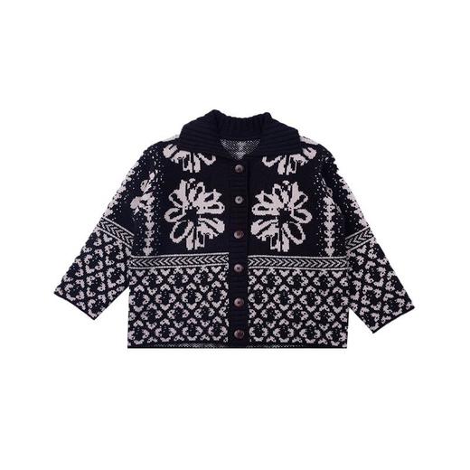 艾摩贝贝女童宝宝宽松复古提花针织开衫秋冬儿童洋气撞色毛衣外套 商品图4