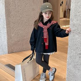 艾摩贝贝男女童韩版宽松牛仔外套刺绣字母加厚保暖翻领衬衫上衣