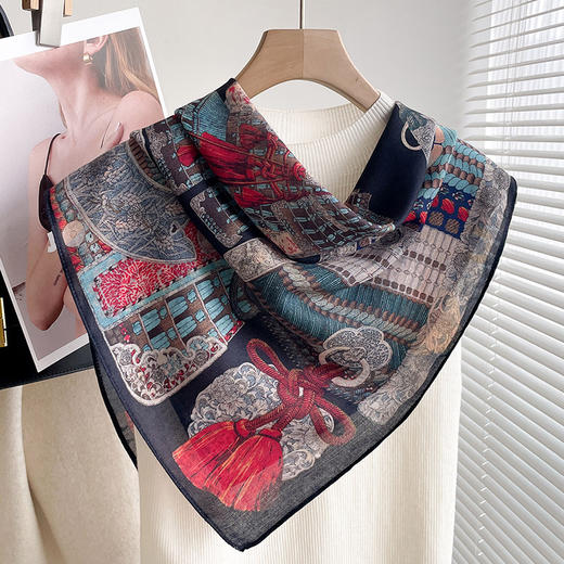 丁摩 黑色棉麻系脖丝巾70小方巾女薄款围巾领巾高级感包头巾5ZF-G1062 商品图1