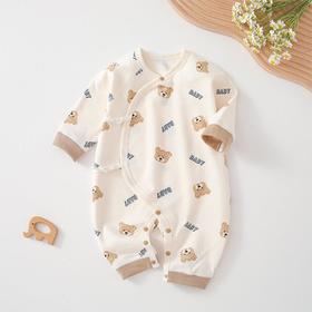 婴儿纯棉无骨偏襟连体衣男女宝宝系带哈衣爬服新生儿护肚全棉衣服