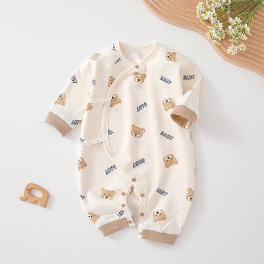 婴儿纯棉无骨偏襟连体衣男女宝宝系带哈衣爬服新生儿护肚全棉衣服 商品图0