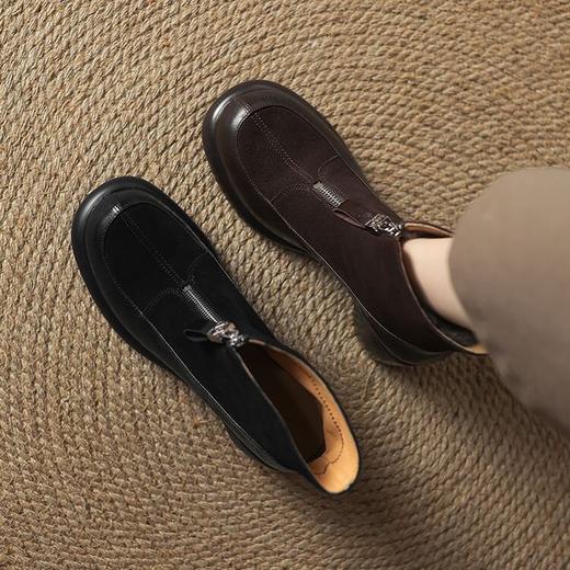 【预售5天】超轻超软加厚毛毛雪地靴秋冬季厚底牛翻皮绒面拼接粗高跟前拉链保暖短靴女ZYY&A1056-1 商品图3