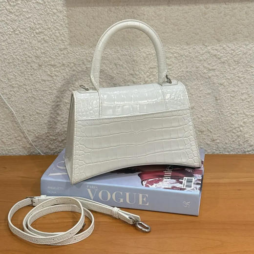 BALENCIAGA Hourglass 白色 鳄鱼压纹牛皮 S 沙漏包 银扣 商品图1