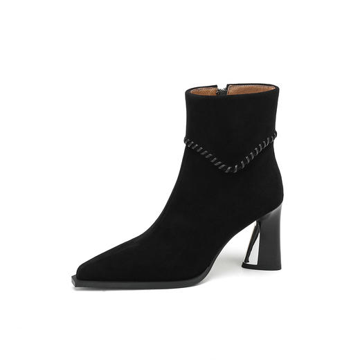 【预售5天】秋冬新马丁靴黑色磨砂高跟短靴尖头粗跟踝靴羊反绒短筒侧拉链sl-7991 商品图3