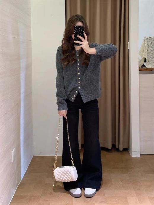 D122123时髦腿精加厚加绒保暖微喇裤女冬季复古显瘦柔软弹力喇叭牛仔长裤 商品图1