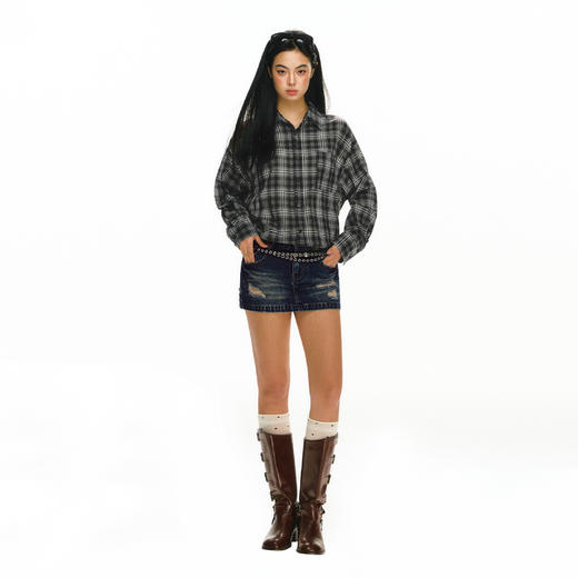 Ariseism 美式复古设计感长袖格子衬衫女秋冬新款上衣 商品图3