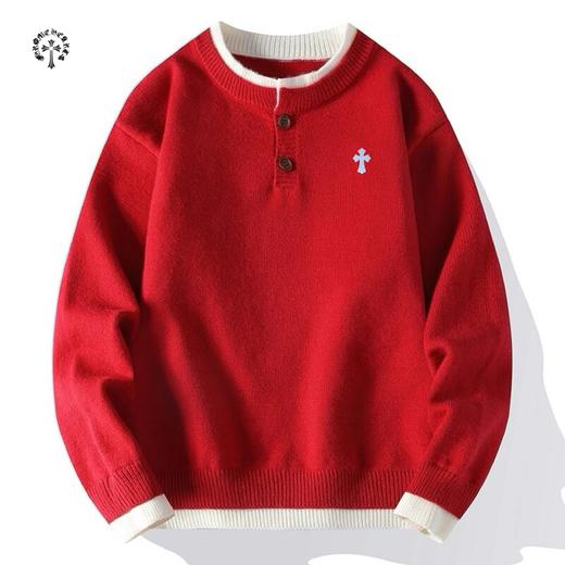 D122179新款三色慵懒风宽松版假两件情侣款毛衣 商品图4