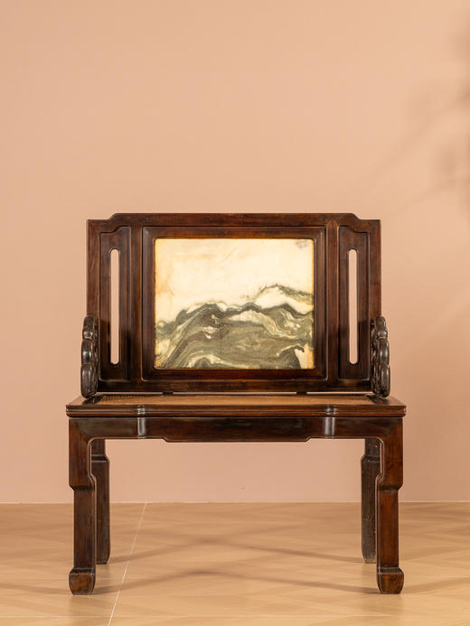 清代 红木镶云石背屏龙纹宝座 商品图4