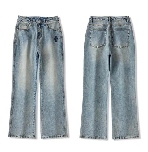 D122106冬季十字架加绒宽松时尚休闲牛仔裤男女同款 商品图6