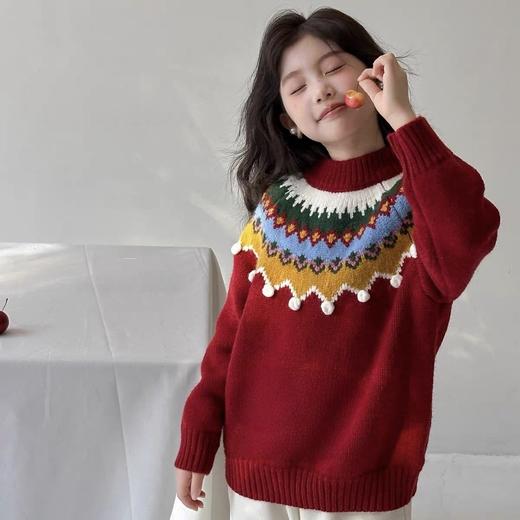 二店y 【喜慕2601】双旦压轴款， 费尔岛复古雪花提花红毛衣 商品图1