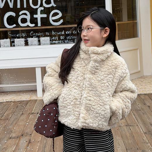 艾摩贝贝女童软萌小短款棉衣时髦保暖夹棉毛绒立领外套，冬日氛围感担当！ 商品图0