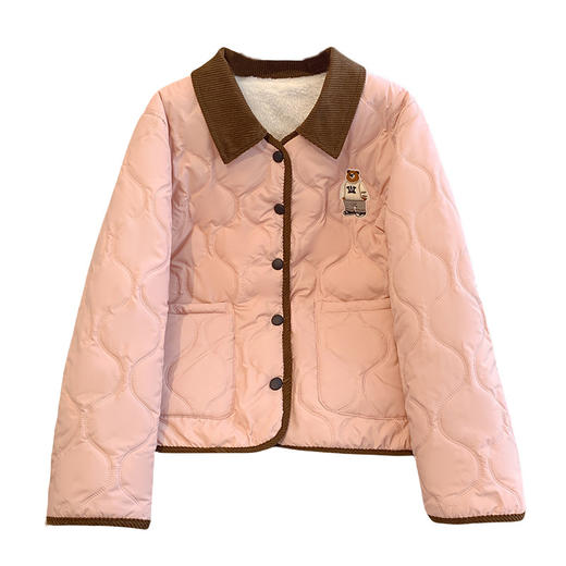 丁摩 翻领加绒棉服女冬季新款休闲撞色慵懒风保暖棉袄外套5ZF-2806V 商品图4