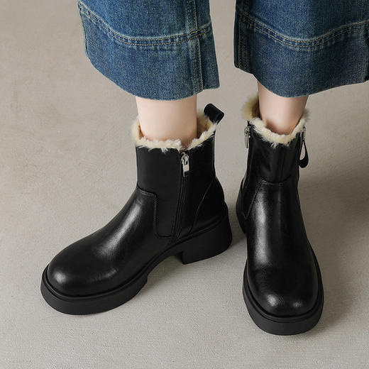 【预售5天】4.5cm厚底羊毛雪地靴大码松糕大棉短靴冬季新款东北厚毛保暖鞋M7973 商品图1