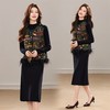 YBER625冬季新款加棉新中式圆领整身刺绣盘扣真毛可拆卸洋气两件套装裙女 商品缩略图0