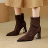 【预售5天】秋冬新马丁靴黑色磨砂高跟短靴尖头粗跟踝靴羊反绒短筒侧拉链sl-7991 商品缩略图1