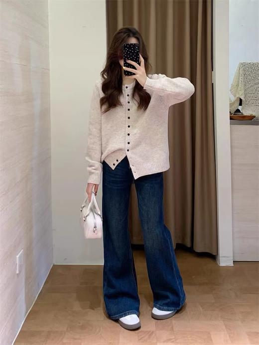 D122123时髦腿精加厚加绒保暖微喇裤女冬季复古显瘦柔软弹力喇叭牛仔长裤 商品图8