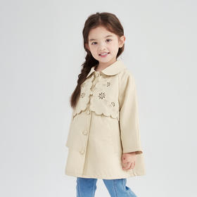 笛莎Deesha 童装女童外套2026春新款甜美翻领镂空绣花A版风衣外套