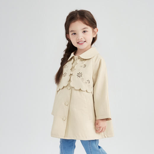 笛莎Deesha 童装女童外套2026春新款甜美翻领镂空绣花A版风衣外套 商品图0
