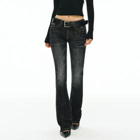 Ariseism 美式复古设计感修身牛仔裤女秋冬新款休闲长裤子