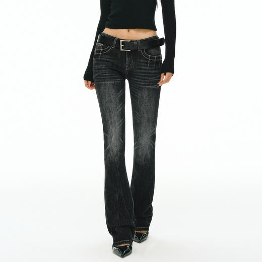 Ariseism 美式复古设计感修身牛仔裤女秋冬新款休闲长裤子 商品图0