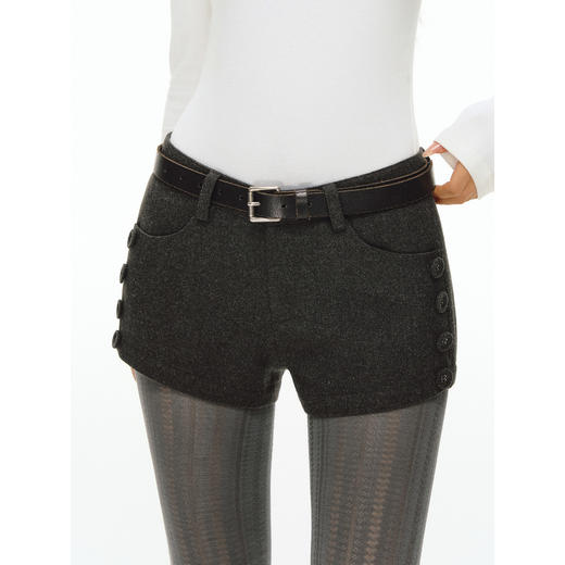 Ariseism 美式复古设计感灰色毛呢短裤女秋冬新款加厚裤子 商品图0