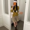 D122120撞色菱格长袖针织开衫上衣女秋冬慵懒软糯百搭毛衣外套 商品缩略图7